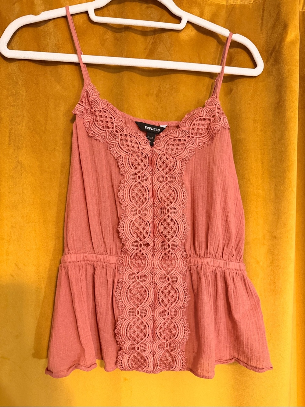Express Pink Crochet-Trim Peplum Tank Top
